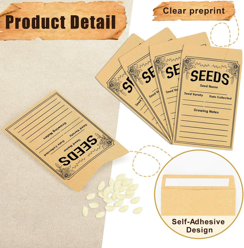 100pcs Seed Packets Envelopes - Seed Storage Envelopes - Vegetable Seeds Saving Envelopes - Self Sealing Kraft Envelopes for Seed Organizer - 3.1 ...