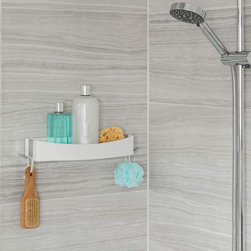 Better Living Clever Flip Shower Shelf, Basket or Shelf, Wall Mounted Shower Caddy Organizer with Removable Hooks, Multi-Purpose, No Drilling Adhe...