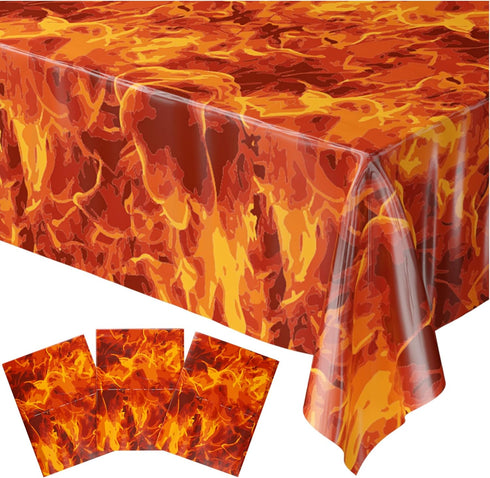 Blue Orchards Fire Table Covers (Pack of 3) - 54"x108" XL - Fire Party Supplies, Fire Table, Dragon Birthday Party, Fire Backdrop, Firefighter Bir...