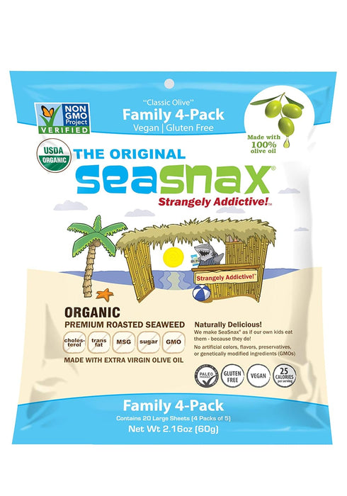 SeaSnax Organic Olive Oil Roasted Seaweed Nori Sheets, Original, 2.16 Ounce (20 Large Sheets)...