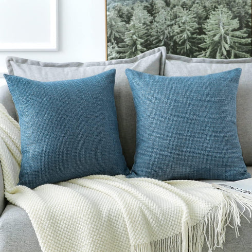 OTOSTAR Linen Throw Pillow Covers Set of 2 Decorative Square Pillowcases Cushion Covers 22x22 Inch for Home Decor Sofa Bedroom Car 55 x 55 CM Blue...