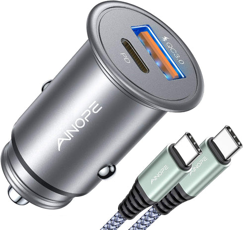 USB C Car Charger Super Mini AINOPE All Metal 54W Fast USB Car Charger PD&QC 3.0 Dual Port Car Adapter Compatible with iPhone 15 Pro Max/Mini iPho...