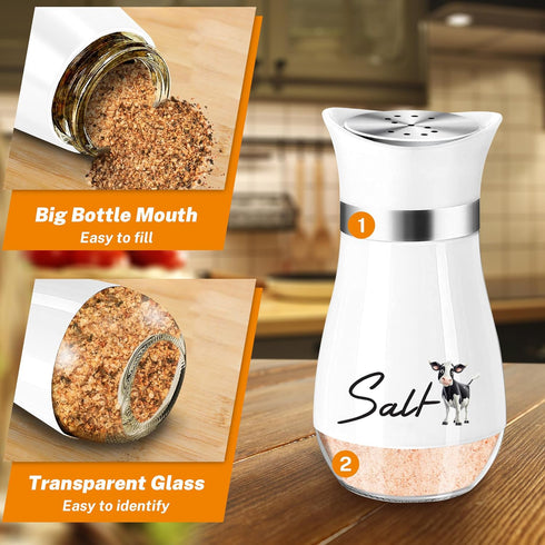 Cow Salt and Pepper Shakers Set,4 oz Glass Bottom Salt Pepper Shaker with Stainless Steel Lid Animal Decorations Country Kitchen Decor Farmhouse G...