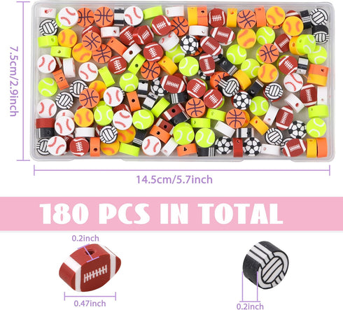 180 Pcs Sports Ball Polymer Clay Beads for Bracelets Charms Making Pony Beads Shapes for Friendship Bracelets Spacer Beads Supplies for DIY Bracel...