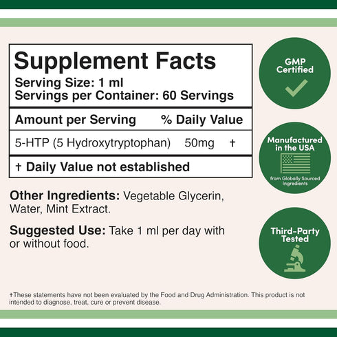5HTP Liquid Drops - More Absorbable and Effective Than 5 HTP Capsules (60 Servings of 50mg 99%+ 5-HTP) Serotonin Supplement for Mood, Sleep, and R...