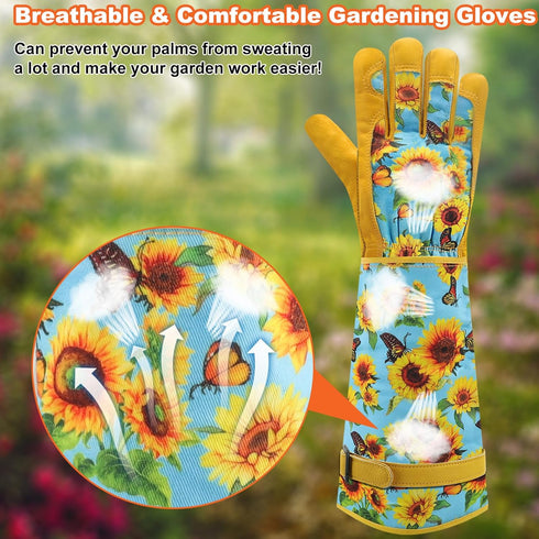 Gardening Gloves for Women, Rose Gloves Gardening Thorn Proof, Long Garden Gloves for Women, Breathable Cowhide Leather Gauntlet (Medium, Blue)...