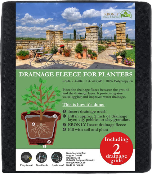 KRONLY Drainage Fleece for Flower Pots 6.56ft. x 3.28ft. Drainage Grid 2 Pieces - Perfect for Indoor or Outdoor Potted Plants | Container Gardenin...
