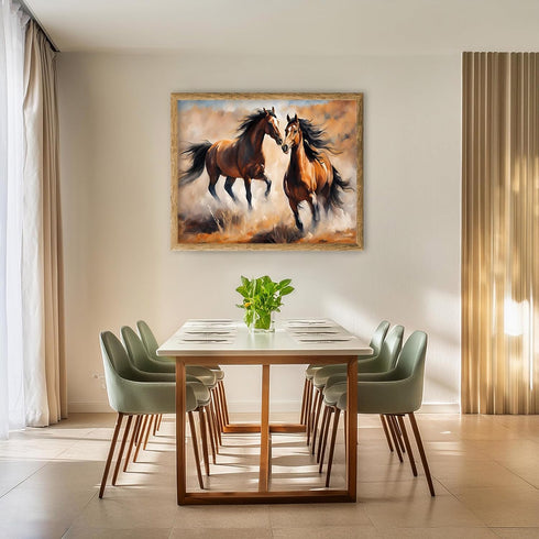 Posterizer 1 pcs- Two brown horses running print-Art for Animal Lovers- Gift for Men Women Entrepreneur Teens-decor for Bedroom, Office, Living Ro...
