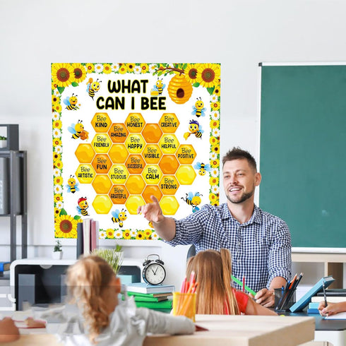 66 Pieces Bee Bulletin Board Decorations - Bee Hive Theme Cutouts Classroom Bulletin Board Decor Border Set Sunflower Cutouts for Classroom Wall B...
