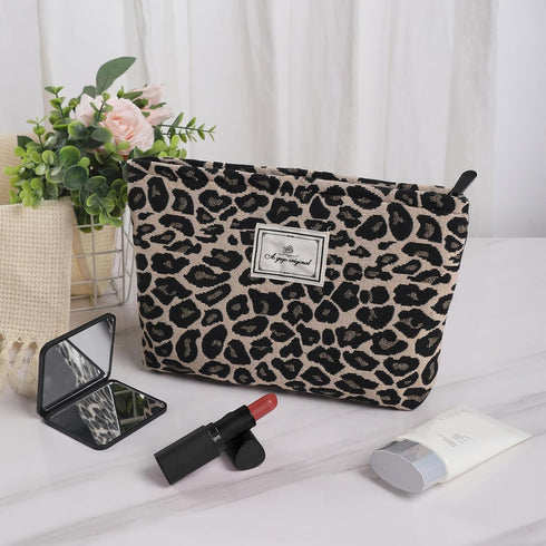 Leopard Print Makeup Bag for Purse Zipper Cosmetic Bag Large Capacity Canvas Makeup Bags Travel Cute Aesthetic Toiletry Bag Accessories Organizer,...