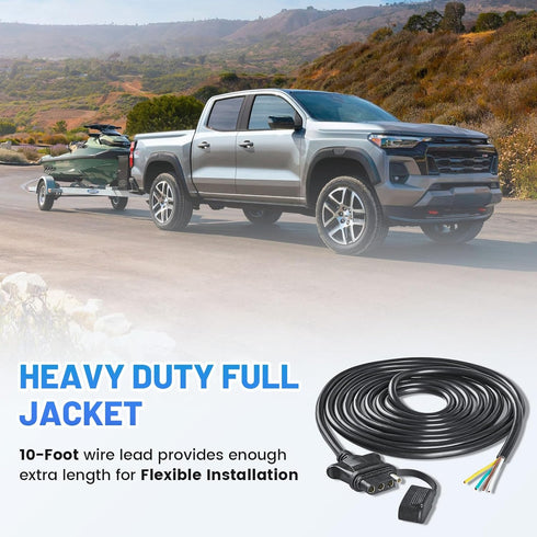Vehicle-side 4 Pin Trailer Wire Connector 10 Feet Heavy Duty 18AWG 4 Way Flat Female Trailer Wiring Harness Towing Replacement 4 Prong Trailer Lig...