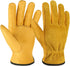 OZERO Leather Work Gloves Flex Grip Tough Cowhide Gardening Glove for Wood Cutting/Construction/Driving/Garden for Men and Women 1 Pair (Gold,Larg...