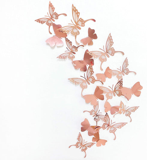 pinkblume Rose Gold Butterfly 3D Wall Decals Stickers DIY Removable Decorative Metallic Paper Swallowtail Butterflies for Home Decorations Kids Ro...