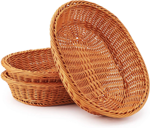 EUSOAR Wicker Basket, 12.2"x 7.9"x 2.8" 3pcs Tabletop Food Serving Baskets Trays, Bread Proofing Basket, Food Fruit Vegetables Sundries Storage Ba...