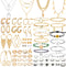 Thrilez 63 Pack of Jewelry Set for Women, Including 15 Pairs Fashion Earrings, 4 Pack Cute Necklaces, 13pc Aesthetic Bracelets/Anklets and 31pc Da...