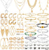 Thrilez 63 Pack of Jewelry Set for Women, Including 15 Pairs Fashion Earrings, 4 Pack Cute Necklaces, 13pc Aesthetic Bracelets/Anklets and 31pc Da...