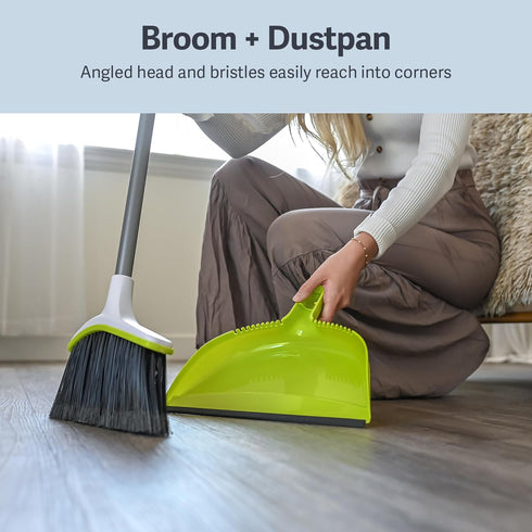 Casabella Broom & Dustpan Set, 44-Inch Angled Broom with Snap-On Dustpan, Durable Bristles, Innovative Dustpan, Convenient Storage - Perfect for T...