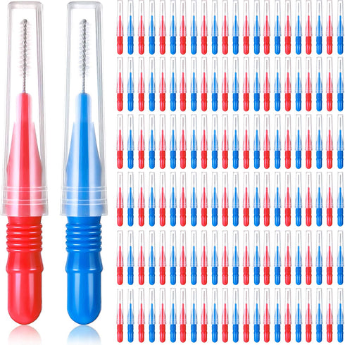 150 Pieces Interdental Brush Toothpick Tooth Flossing Head Oral Interdental Brush Flosser Toothpick Cleaners Tooth Cleaning Tool (Red, Blue,0.1 In...