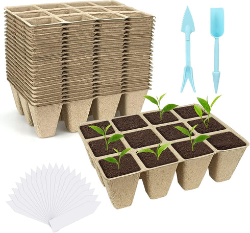 20 Pack Peat Pots, 240 Cells Biodegradable Seed Starter Pots, Peat Pots for seedlings, Starter Pots for Planting Seeds with 20 Plant Labels for In...