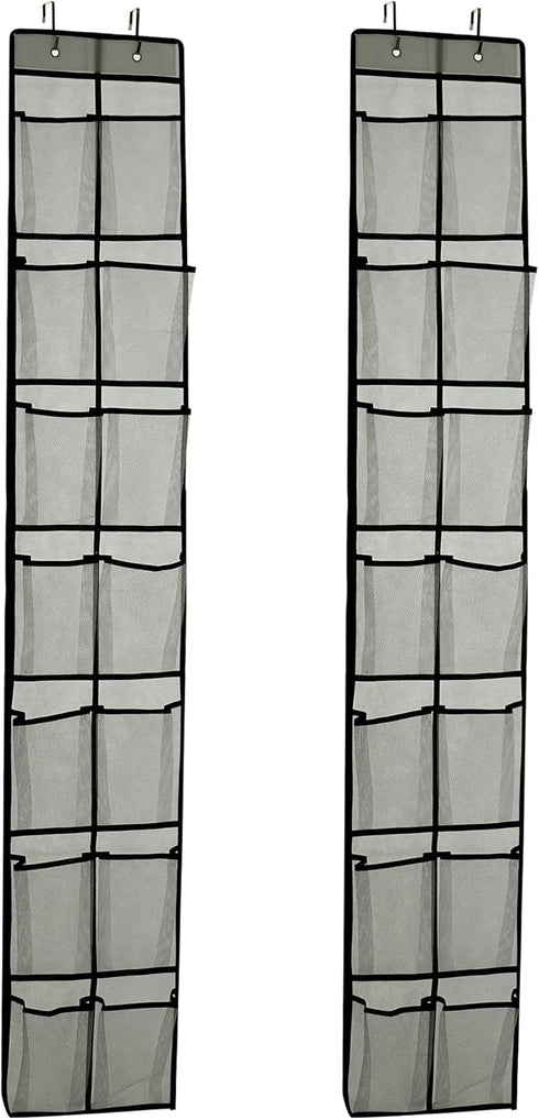 Over The Door Shoe Organizer, 14 Large Mesh Pockets Hanging Shoe Rack for Closet Organizers and Storage, Gray, 2-pack (gray)...