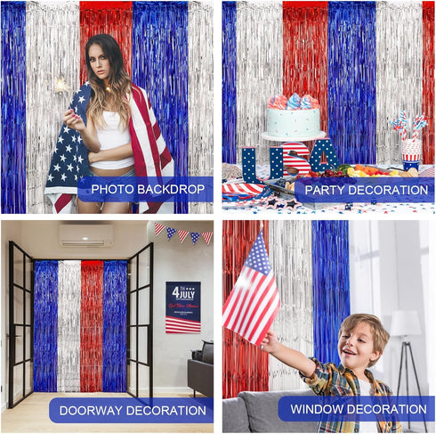 LOLStar 4th of July Decorations, 3Pack Red White Blue Labor Day Party Decorations Tinsel Foil Fringe Curtains, Photo Booth Prop Streamer Backdrop ...