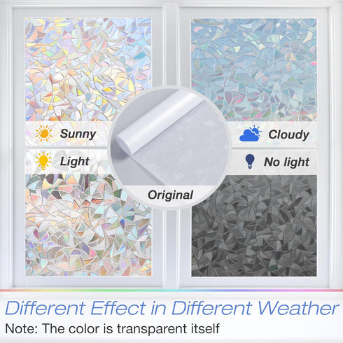 Homein Window Privacy Film, Rainbow Window Film Decorative 3D Window Clings Non Adhesive Window Tint for Home, Stained Glass Window Film for Glass...