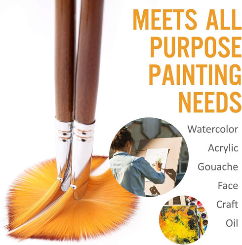 Artist Fan Paint Brushes Set 9pcs - Soft Anti-Shedding Nylon Hair Wood Long Handle Paint Brush Set for Acrylic Watercolor Oil Gouche Painting...