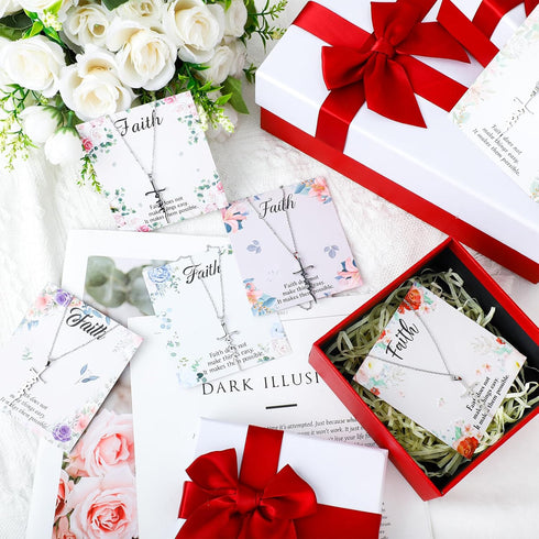 12 Sets Christian Cross Necklace Christmas Faith Cross Necklace for Women Religious Jewelry Faith Gifts Necklace with Bible Verses Cards for Chris...