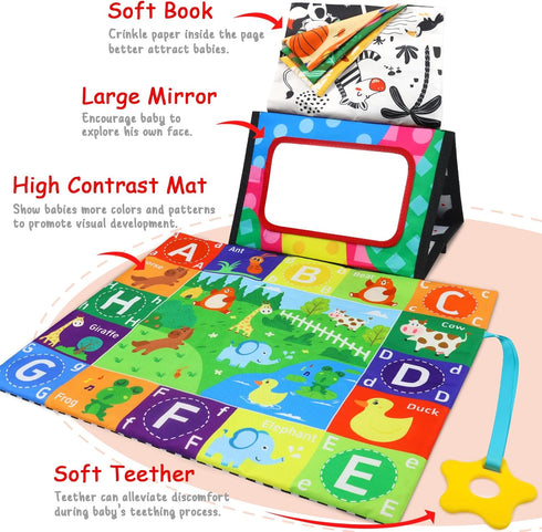 2 Pcs Tummy Time Toys Baby Mirror Newborn Toys 0-3 Brain Development, Tummy Time Mirror Baby Toys 6-12 Months High Contrast Montessori Infant Toys...