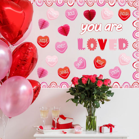 TaoBary 85 Pcs Valentine's Day Bulletin Board Set 3D Heart Honeycomb Owl Love Truck Bulletin Board Cutouts Valentine's Day Classroom Decorations f...