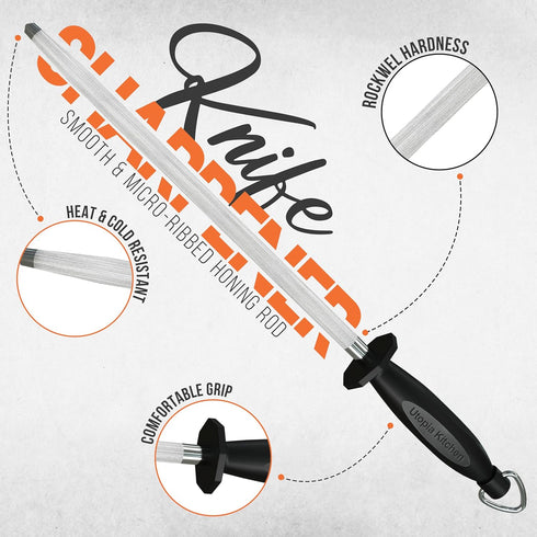 Utopia Kitchen 10 Inch Honing Steel Knife Sharpening Steel Sharpening Rod - Black...