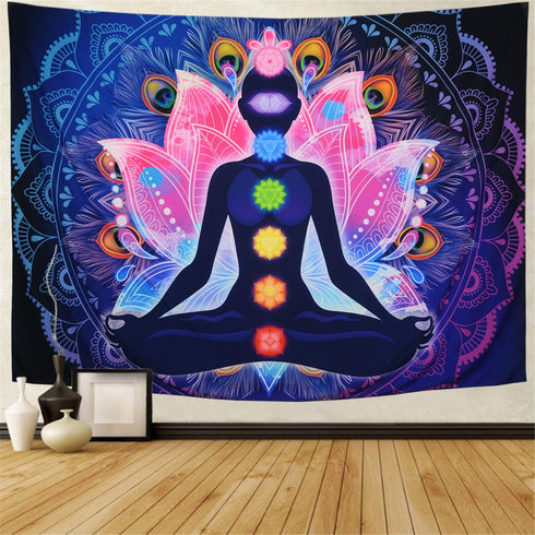 Maccyafst Seven Chakra Yoga Meditation Wall Hanging - Colorful Mandala Indian Hippie Chakra Tapestry for Studio Room (H51.2 W59.1)...