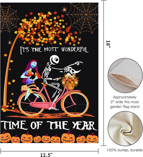 Halloween Garden Flag?12x18 Inch Double-sided Horror Pumpkin Ghost Cycling Pattern House Flag for Outdoor Yard Home Decoration...