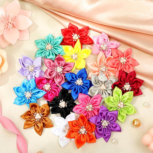 Reginary 20 Pcs Dog Collar Flowers 3.35 Inch Pet Flower Bow Ties Multi Color Dog Flower Dog Collar Bows for Puppy Dog Cat Pet Collar Grooming Acce...