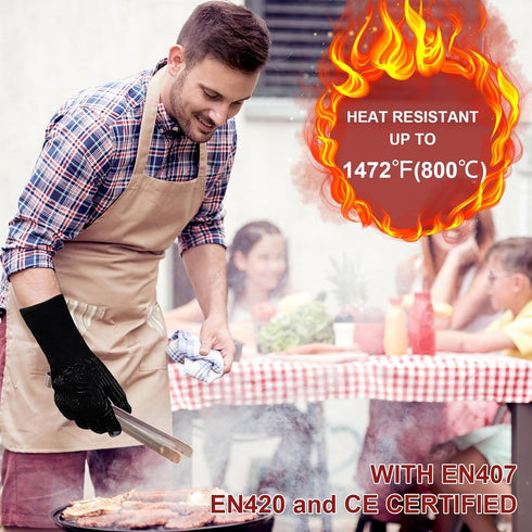 BBQ Gloves, Heat Resistant Grilling Gloves, Non-Slip Oven Gloves, Grill Mitts for Outdoor Grill, Long Kitchen Gloves for Barbecue, Cooking, Baking...