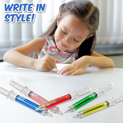 Syringe Pens - 12 Pack - Retractable Ballpoint Pens with 6 Colors - Perfect for School, Parties, Nurse Gifts and Medical-Themed Presents...