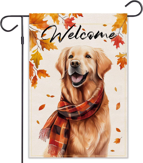 Golden Retriever Fall Dog Garden Flag for Outside Welcome Garden Flags Thanksgiving 12x18 Double Sided Front Yard Small Flag Burlap Vertical Outsi...