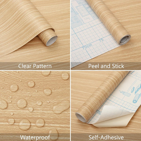 Maple Wood Grain Peel and Stick Contact Paper 17.7” x 197” Removable Self-Adhesive Decorative Wood Wallpaper Waterproof Vinyl for Walls Kitchen Fu...