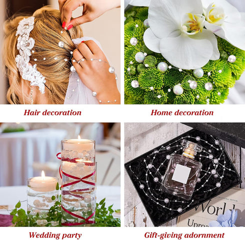 Geosar 48 Pcs Artificial Pearls Strings for Floating Candles Faux Vase Fillers Decorative Bead Garlands for Wedding Table Centerpieces Decorations...