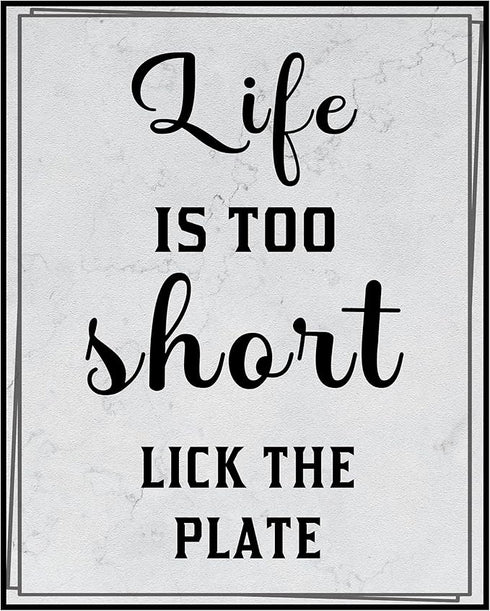 Posterizer 1 pcs-Kitchen Print-Funny Quotes-life is too short, lick the plate-Kitchen & Bar Art-Comedy Art-Art Poster Print for Home, Office, Stor...