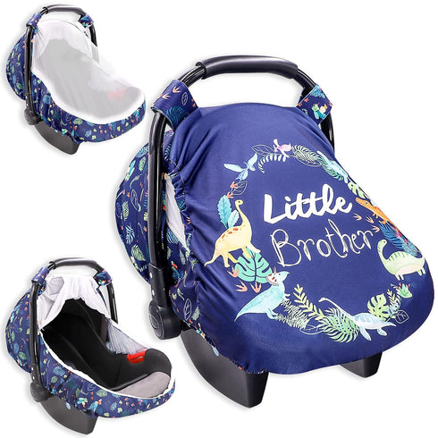 Car Seat Covers for Babies Boys, Little Brother Infant Carseat Canopy, Stretchy Newborn Stroller Carrier Cover, Dinosaur...