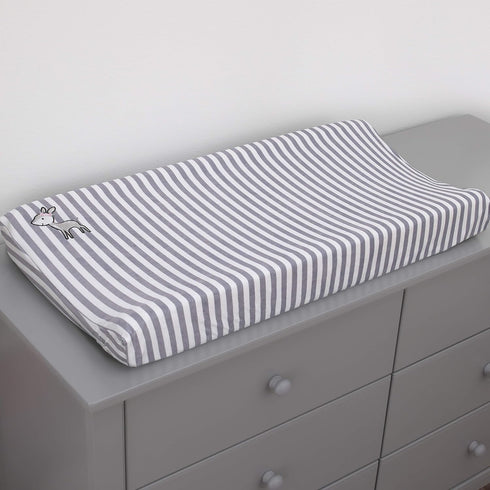 NoJo Little Love Sweet Deer, Grey, White Stripe Plush Changing Pad Cover With Pink Deer Applique, Grey, White, Pink...