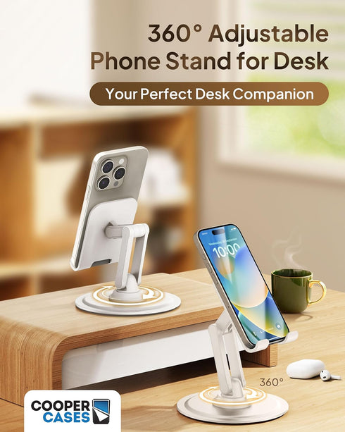 Cooper 360° Stand - Adjustable Cell Phone Stand for Desk | 360° Click-Rotating, Multi-Angle, Non-Slip Metal Base, Foldable & Portable | iPhone Sta...