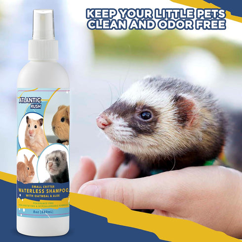 Waterless Shampoo for Small Critters- 8oz Small Animal Fragrance Free, & Crulety Free Dry Shampoo - No Rinse Shampoo for Pet Ferrets, Guinea Pigs,...