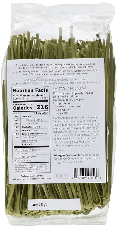 Pasta Deliziosa! Handcrafted Pasta, Spinach Linguine, 12 Ounce...