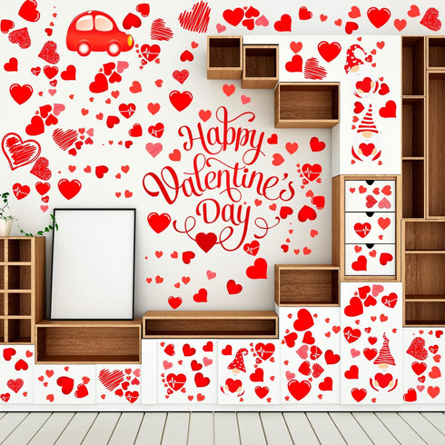 Eersida 191 Pieces Heart Wall Decals Valentines Day Stickers Removable Party Decals Valentines Wall Decor Self Adhesive Heart Gnome Stickers for A...
