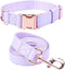 Dog Collar and Leash Set.Soft and Easy to clean vegan Leather with Rose Gold Metal Buckle for Small Medium Large Dogs (Light Purple, M(13.8"-19.7"...