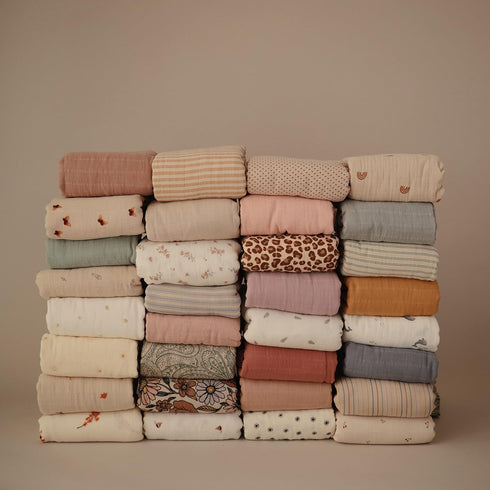 mushie Muslin Baby Swaddle Blanket | 100% Organic Cotton (Retro Flowers)...