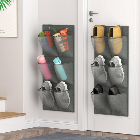 2 Pack RV Shoe Storage, 12 Large Mesh Pockets Closet Door Hanging Shoe Rack Organizer Narrow Shoe Holder, Wall Mounted Shoes Rack with Sticky Moun...