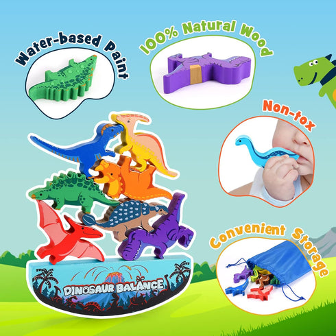 Dinosaur Toys for Kids 3-5: Wooden Stacking Montessori Toys for 3 4 5 6 7 8 Year Old Boys Girls Balance Competition Game for Family Birthday Gifts...